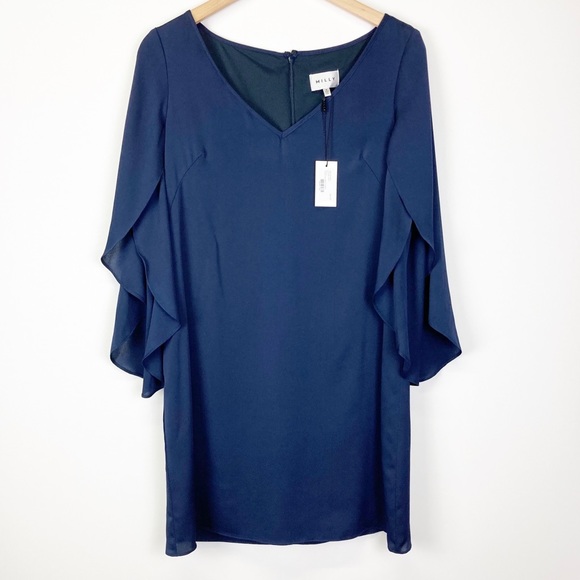 NWT Milly Butterfly Sleeve V-Neck Mini Shift Dress in Navy , Size 4 - Picture 3 of 13